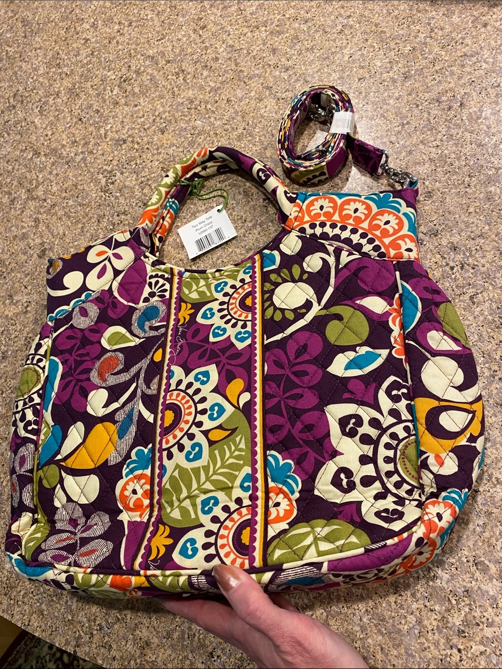 NWT Vera Bradley Plum Crazy Two Way Tote Quilted Bag With Detachable Strap MUSTY - Picture 5 of 16